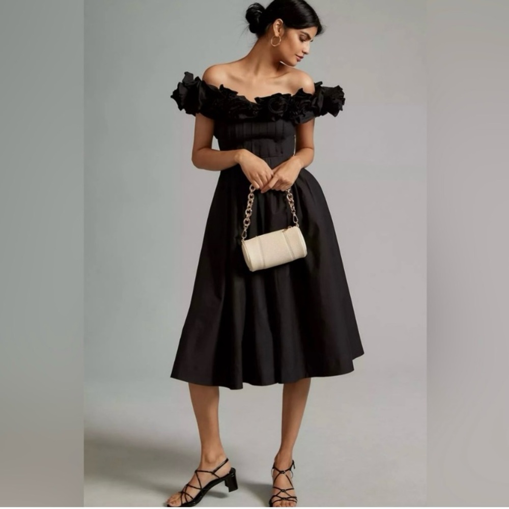 MAEVE RUFFLED-NECKLINE PLEATED DRESS